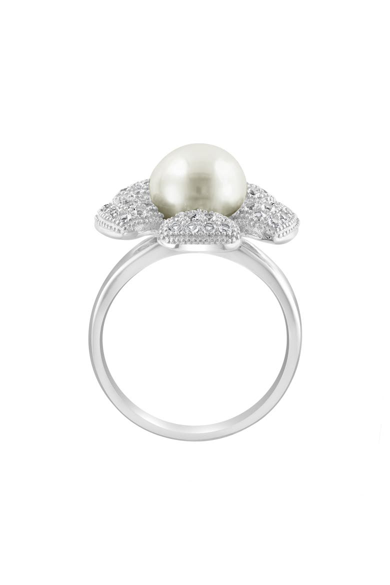 Cultured Pearl White Topaz Flower Ring, Alternate, color, WHITE