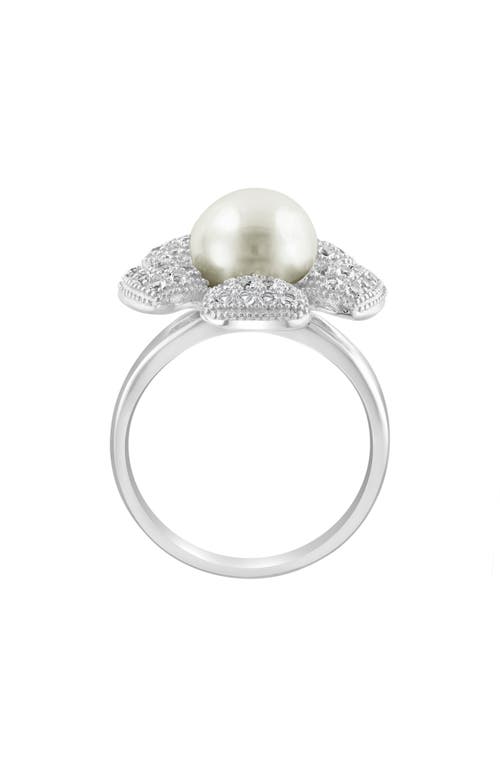 Effy Cultured Pearl White Topaz Flower Ring In Metallic