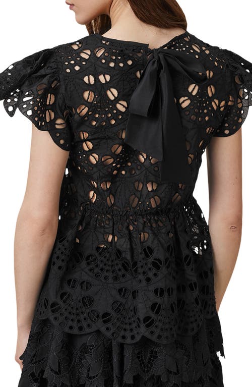 Allsaints Meadow Embroidered Short Sleeve Top In Black