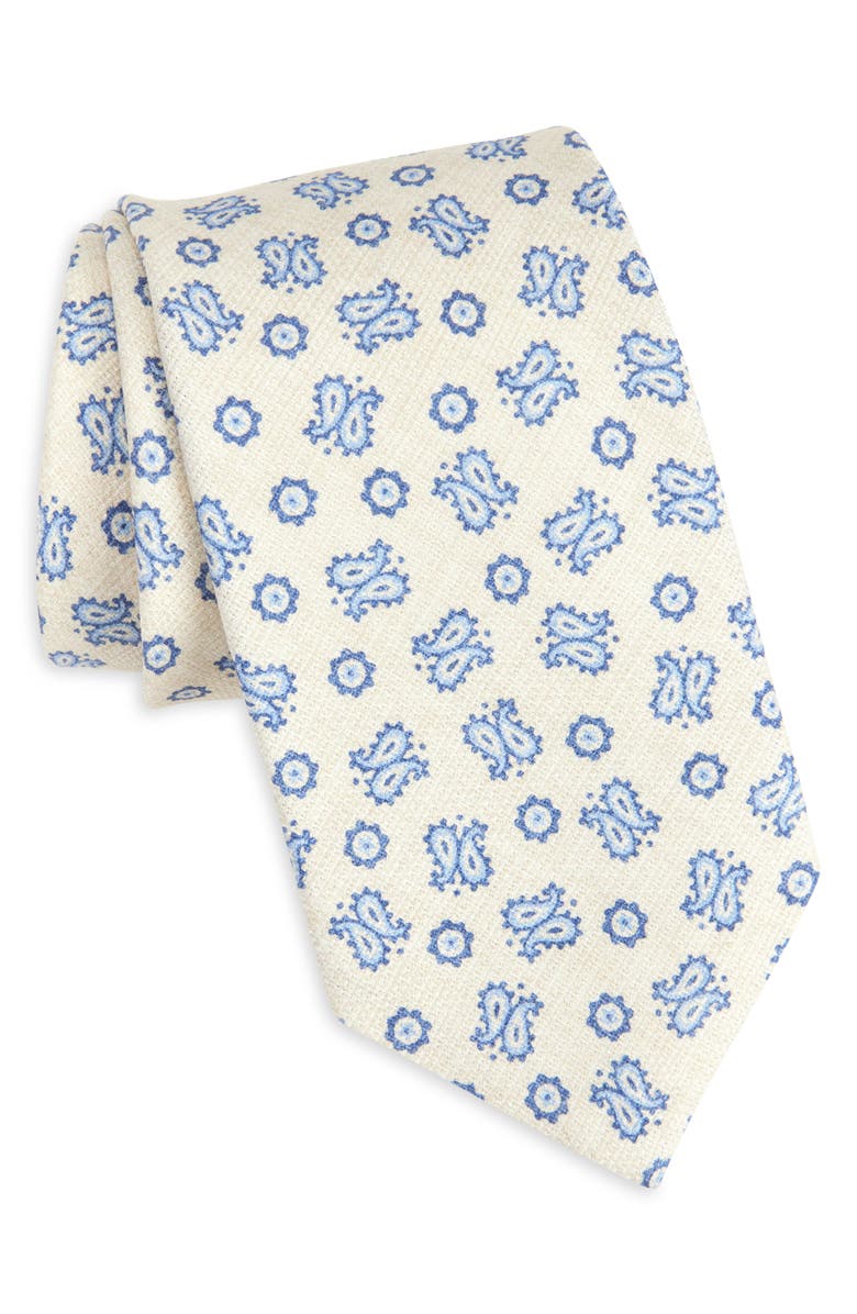 David Donahue Paisley Silk Tie, Main, color, Ecru