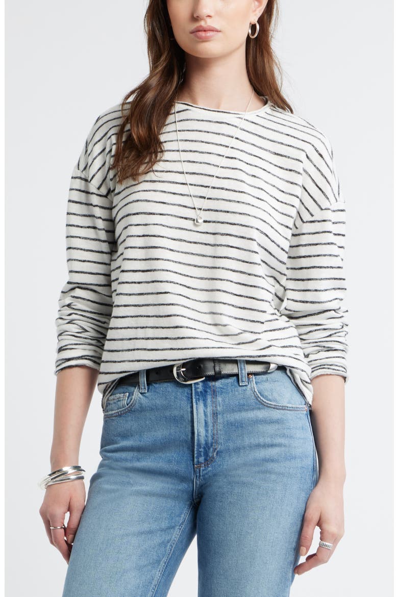 Boxy Stripe Long Sleeve Roll Neck T-Shirt, Main, color, IVORY- BLACK CARDY STRIPE