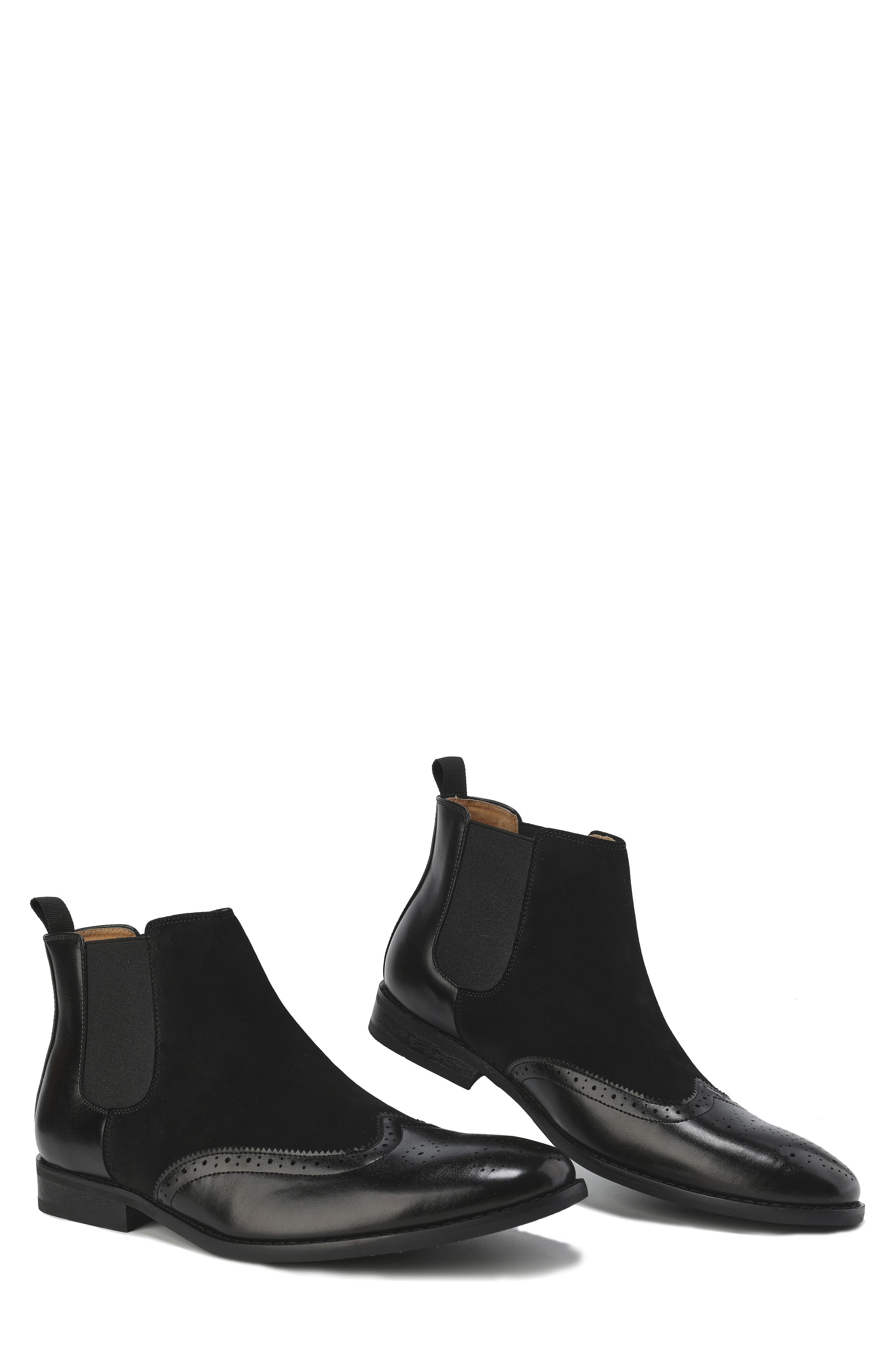 Gino Vitale Wingtip Brogue Two-Tone Chelsea Boot, Alternate, color, Black