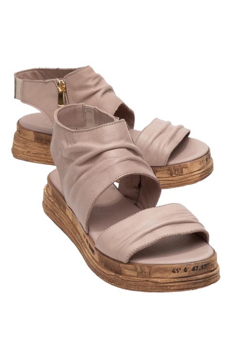 Lunas Leather Side-Zip Flat Heel Sandal