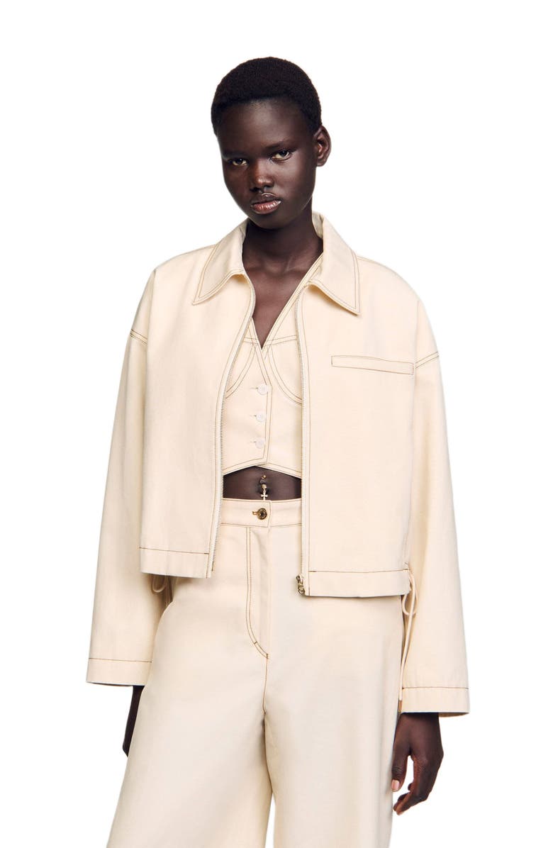 SANDRO Denim lace-up jacket, Main, color, 