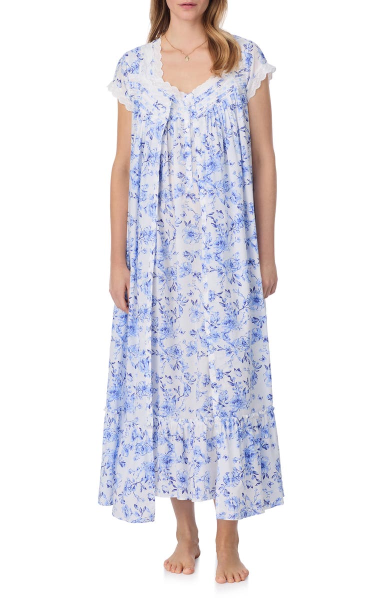 Eileen West Floral Cap Sleeve Cotton Lawn Ballet Nightgown, Main, color, 