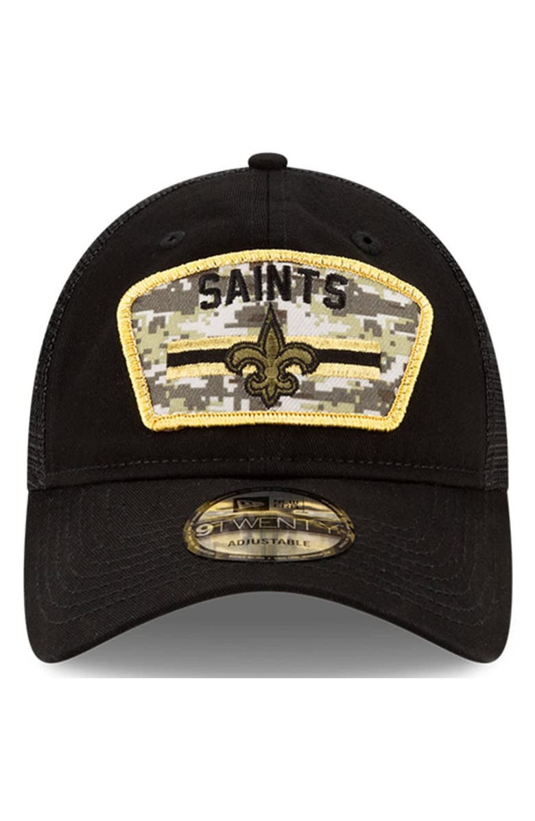 New Era Youth New Era Black/Camo New Orleans Saints 2021 Salute To Service Trucker 9TWENTY Snapback Adjustable Hat, Alternate, color, 