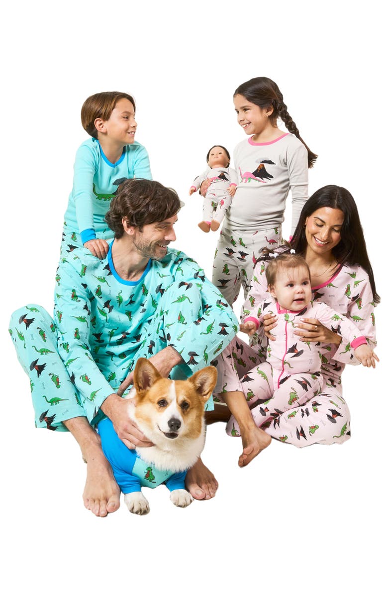 Leveret Footed Printed Cotton Matching Family Pajamas, Coordinated Prints, Alternate, color, Blue Dinosaur