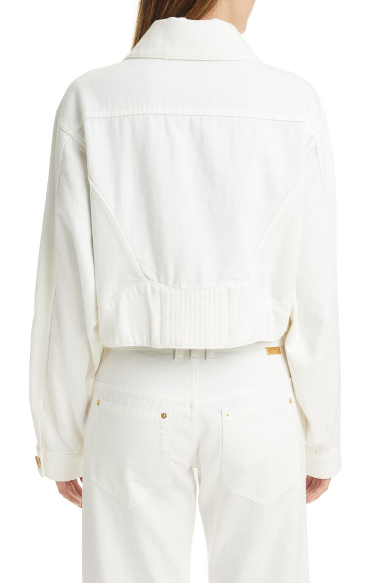 Balmain Crop Denim Jacket, Alternate, color,