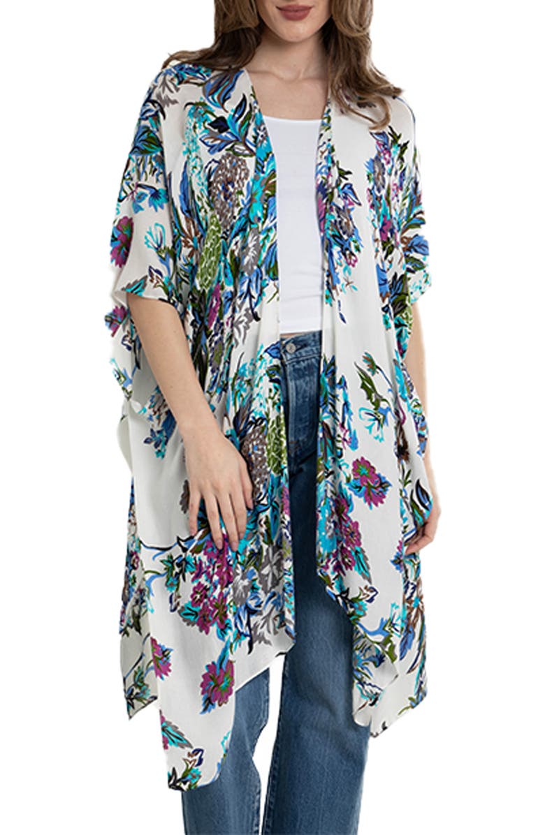 SAACHI Floral Print Ruana, Main, color, White