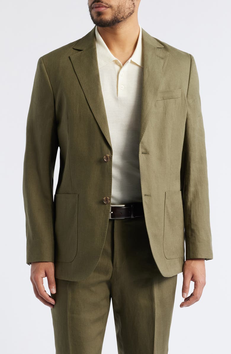 Nordstrom Henrik Trim Fit Solid Italian Linen Suit Separate Jacket, Main, color, Olive Ivy