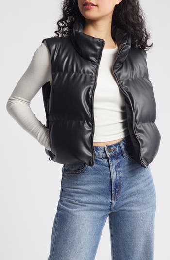 Faux Leather Cropped Black Puffer Gilet Thread Supply Faux
