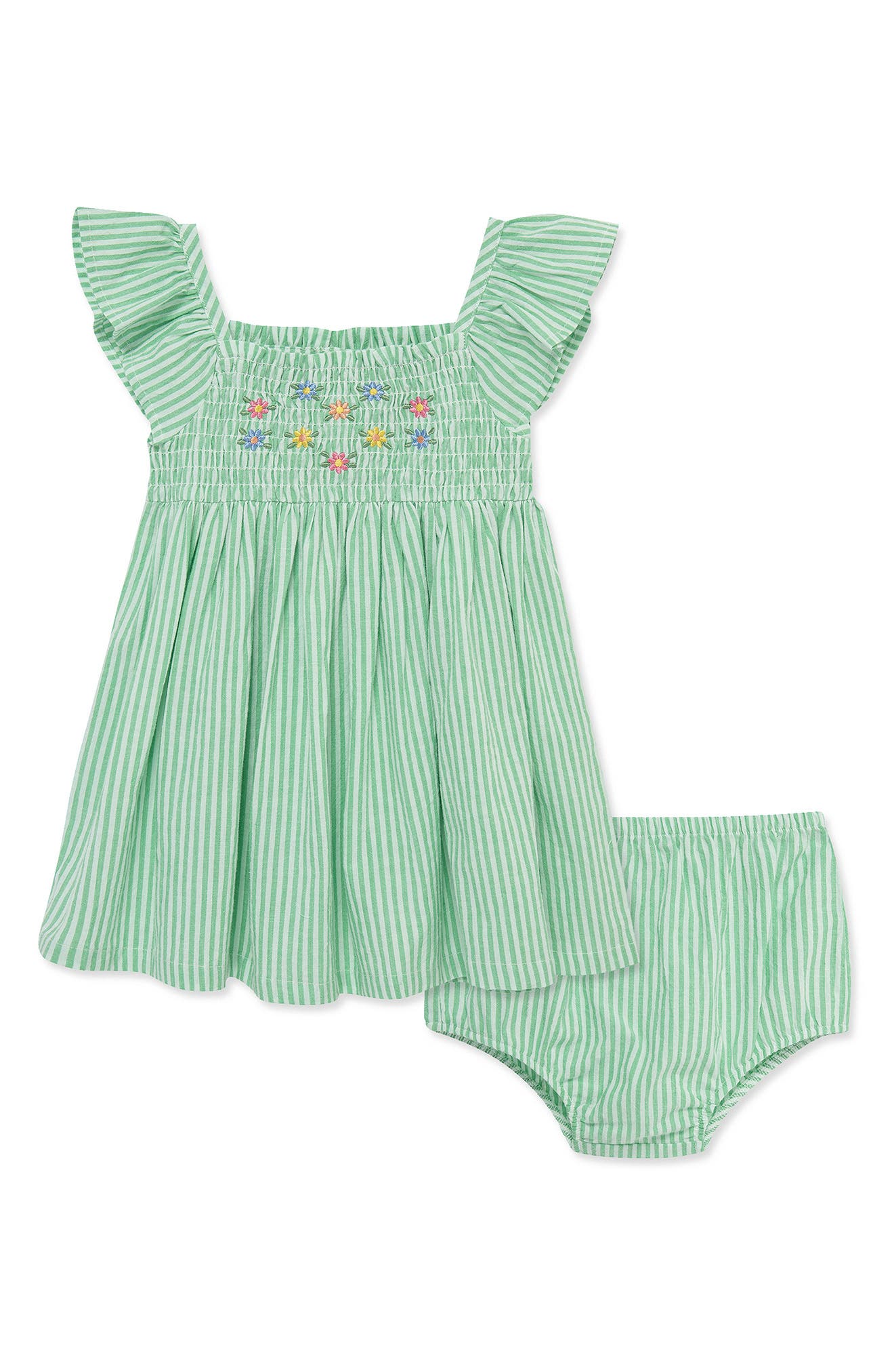 Little Me Kids' Embroidered Stripe Seersucker Sundress & Bloomers Set