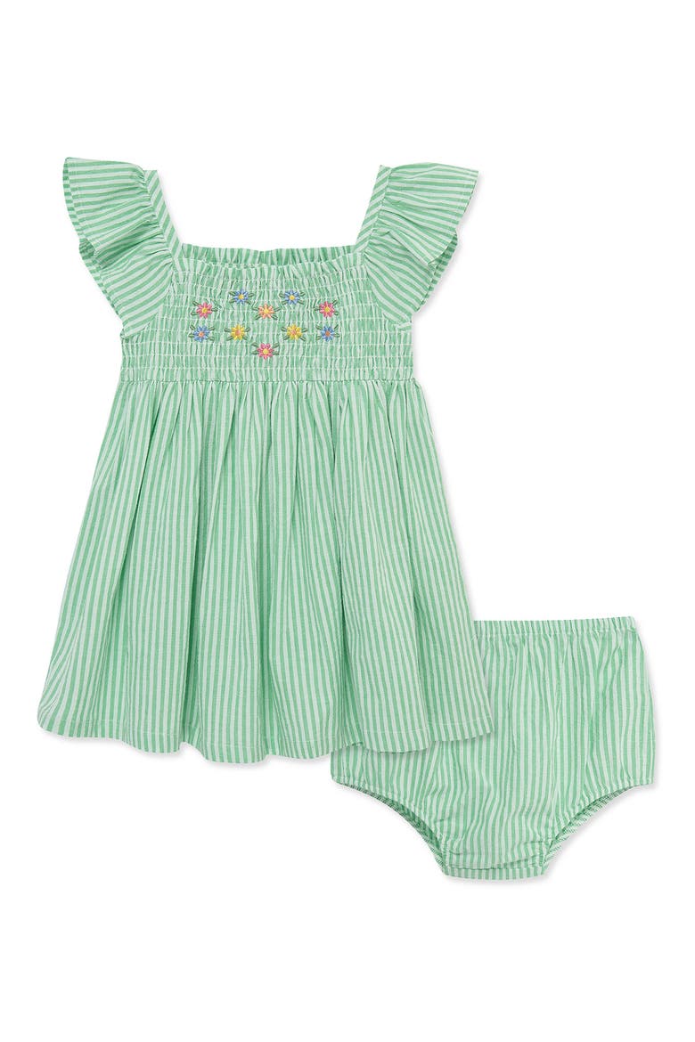 Kids' Embroidered Stripe Seersucker Sundress & Bloomers Set, Main, color, GREEN