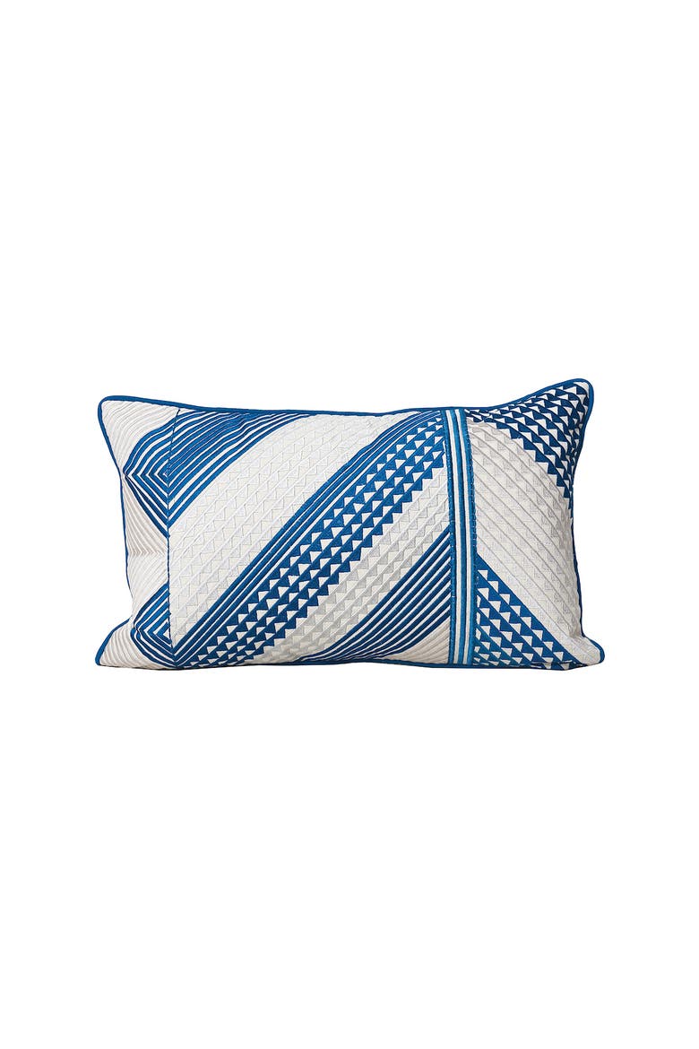 Niles Striped Indigo Blue Cotton & Linen Decor Throw Pillow, 14" x 22", Main, color, Blue