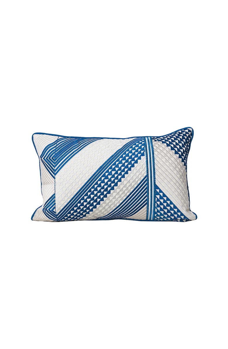 carol & frank Niles Striped Indigo Blue Cotton & Linen Decor Throw Pillow, 14" x 22", Main, color, Blue