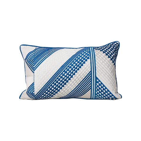 Niles Striped Indigo Blue Cotton & Linen Decor Throw Pillow, 14" x 22"