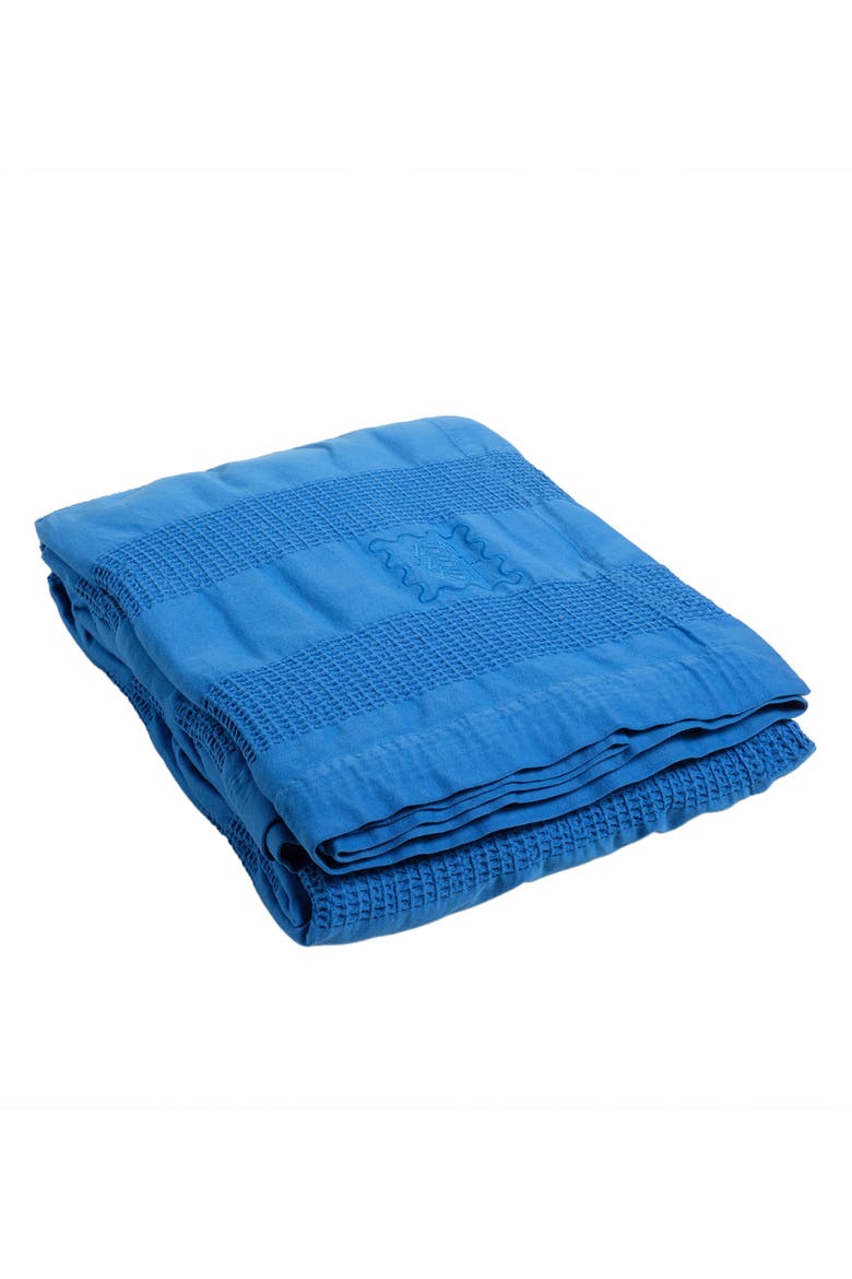 Braga Waffle King Size 100% Cotton Pique 94X87 In, Alternate, color, Medium Blue