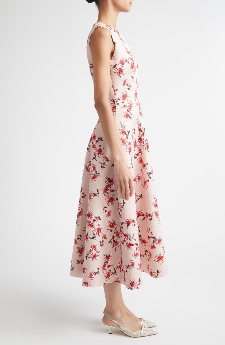 Emilia Wickstead Mara Floral Sleeveless A-Line Faille Midi Dress, Alternate, color, Summer Lillies Red On Pink