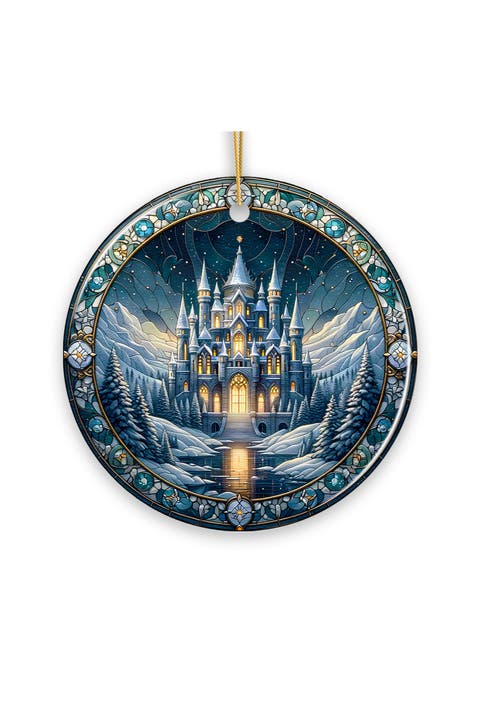 Winter Castle Stained Glass Themed Ceramic Ornament