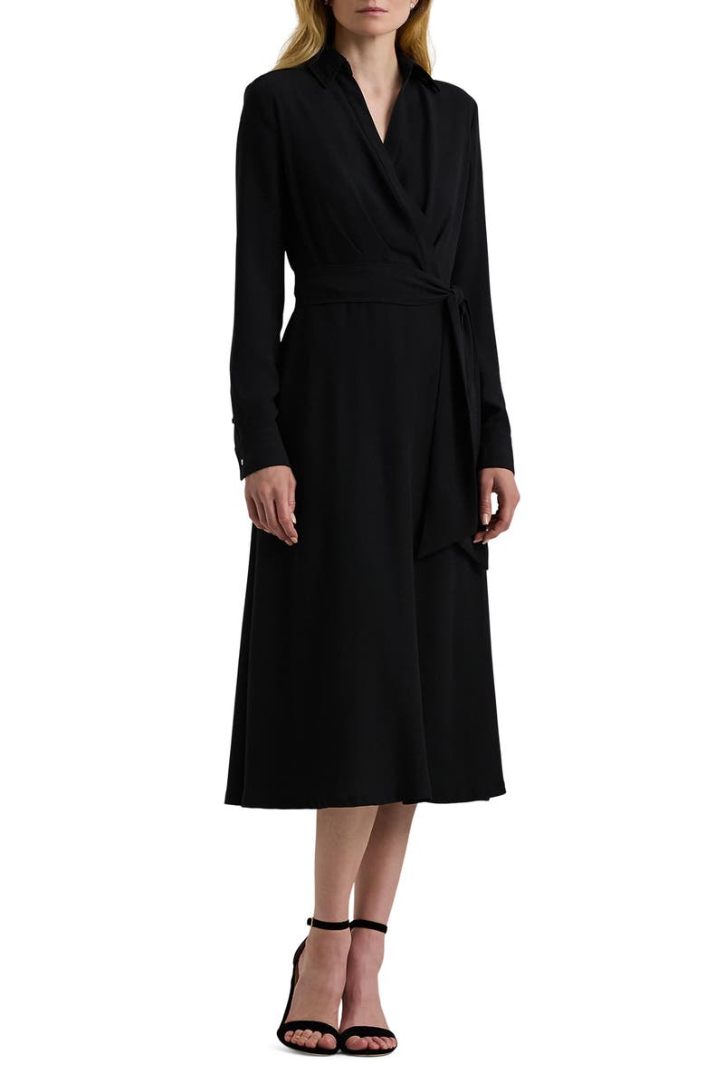 Lauren Ralph Lauren Surplice Long Sleeve Georgette Midi Shirtdress, Main, color, 