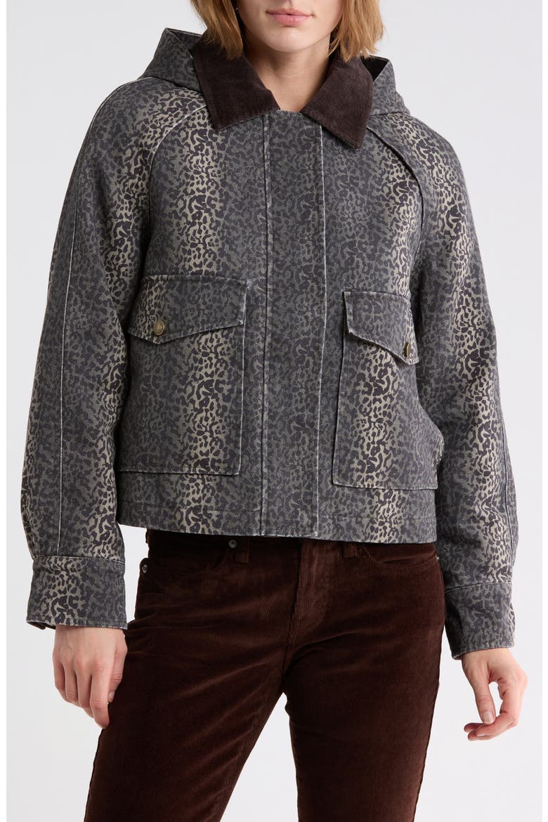 Hooded Cropped Barn Jacket, Main, color, ARMY LEOPARD