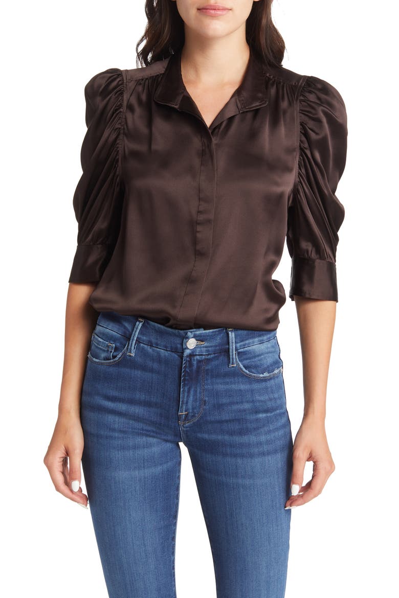 Gillian Silk Button-Up Shirt, Main, color, AMERICANO