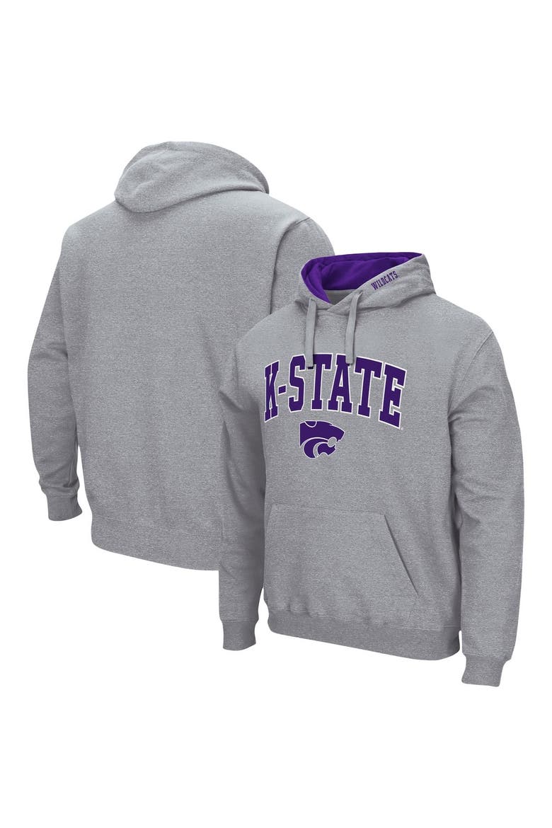 Men's Colosseum Heather Gray Kansas State Wildcats Arch & Logo 3.0 Pullover Hoodie, Main, color, Heather Gray