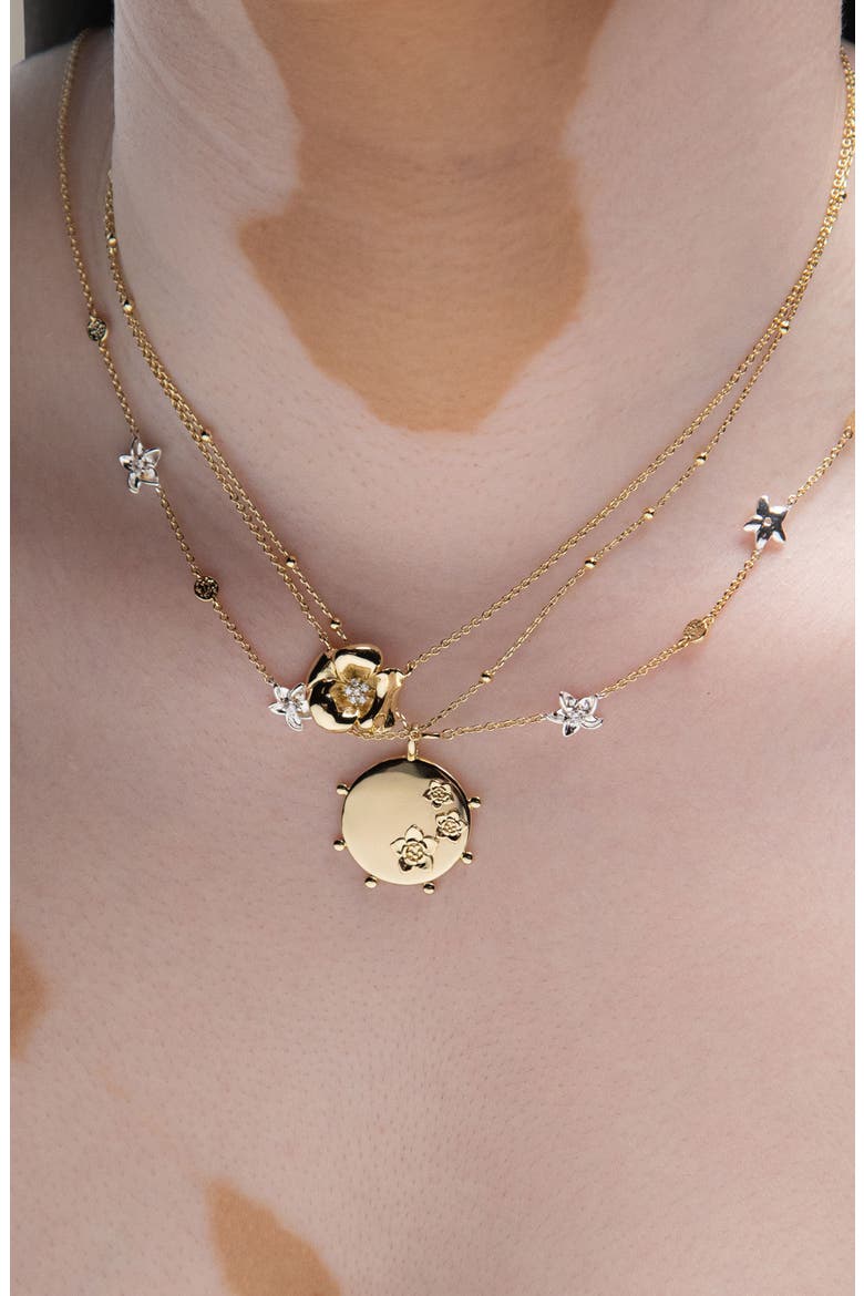 Mali Flower Pendant Short Necklace in Gold, Alternate, color, Gold