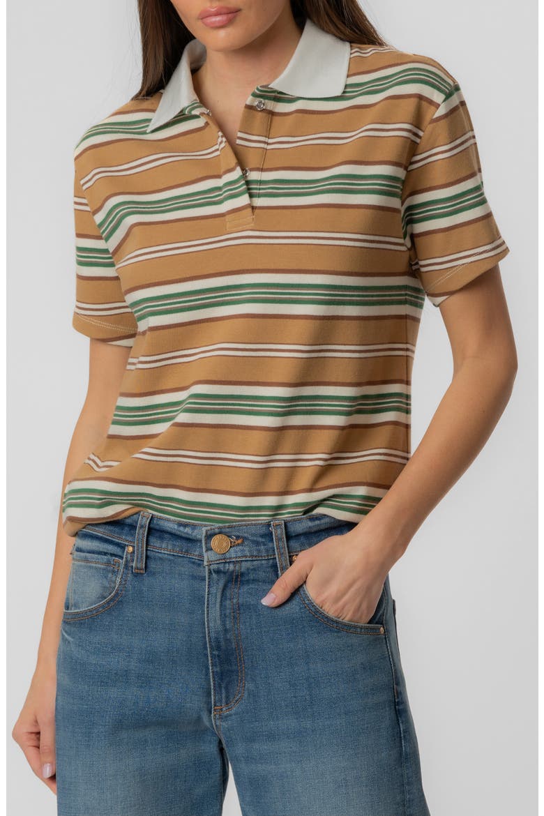 Livvy Stripe Polo, Main, color, IVORY/ BROWN