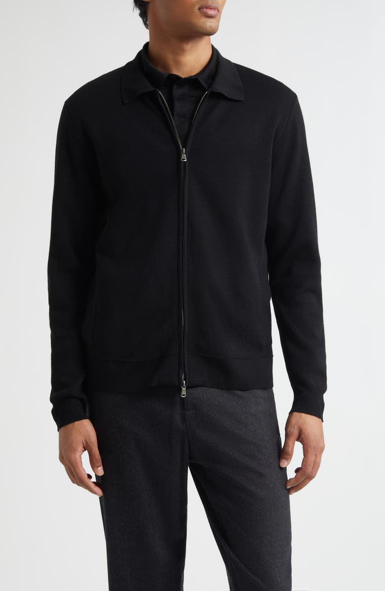 Sunspel Merino Wool Zip Cardigan, Main, color, Black