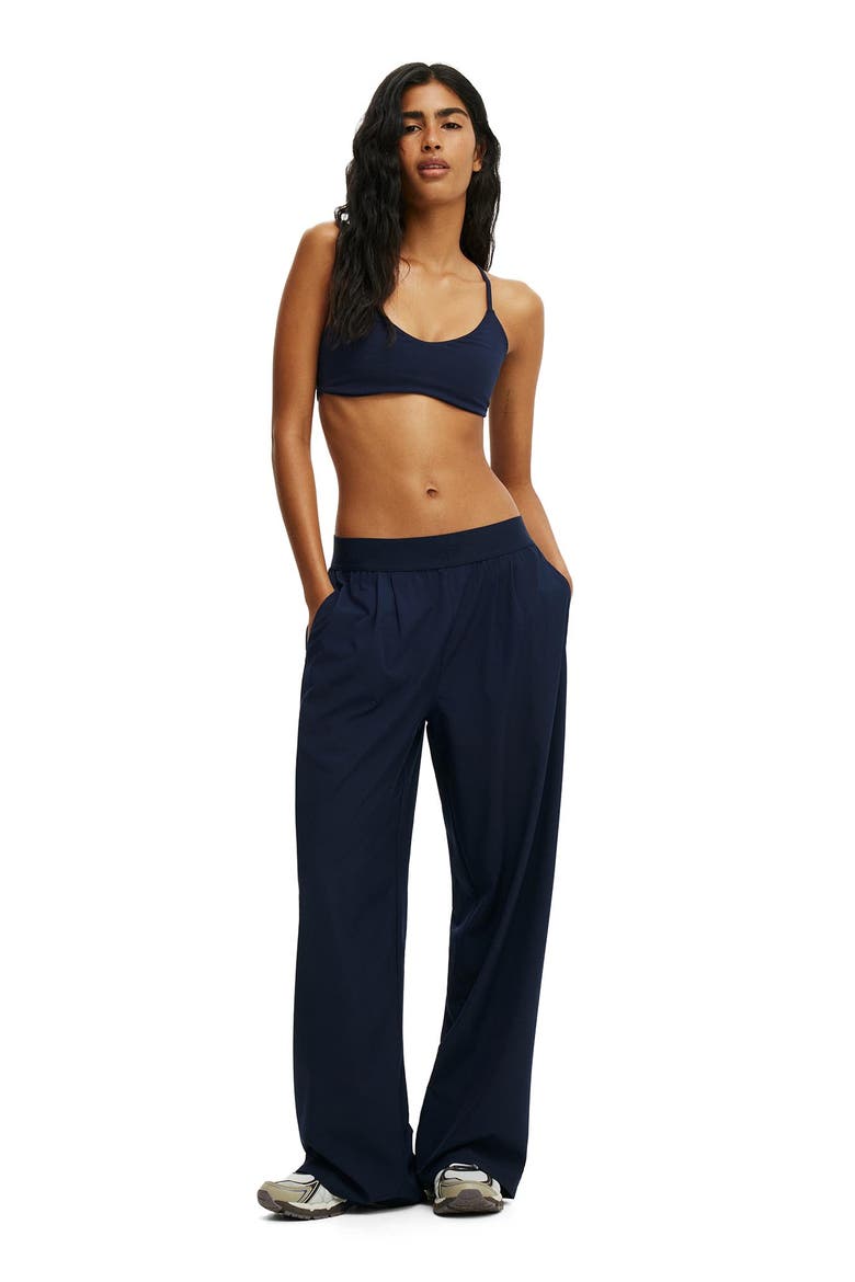 Women's Active Studio Woven Elastic Pant, Alternate, color, Prep Sport Navy