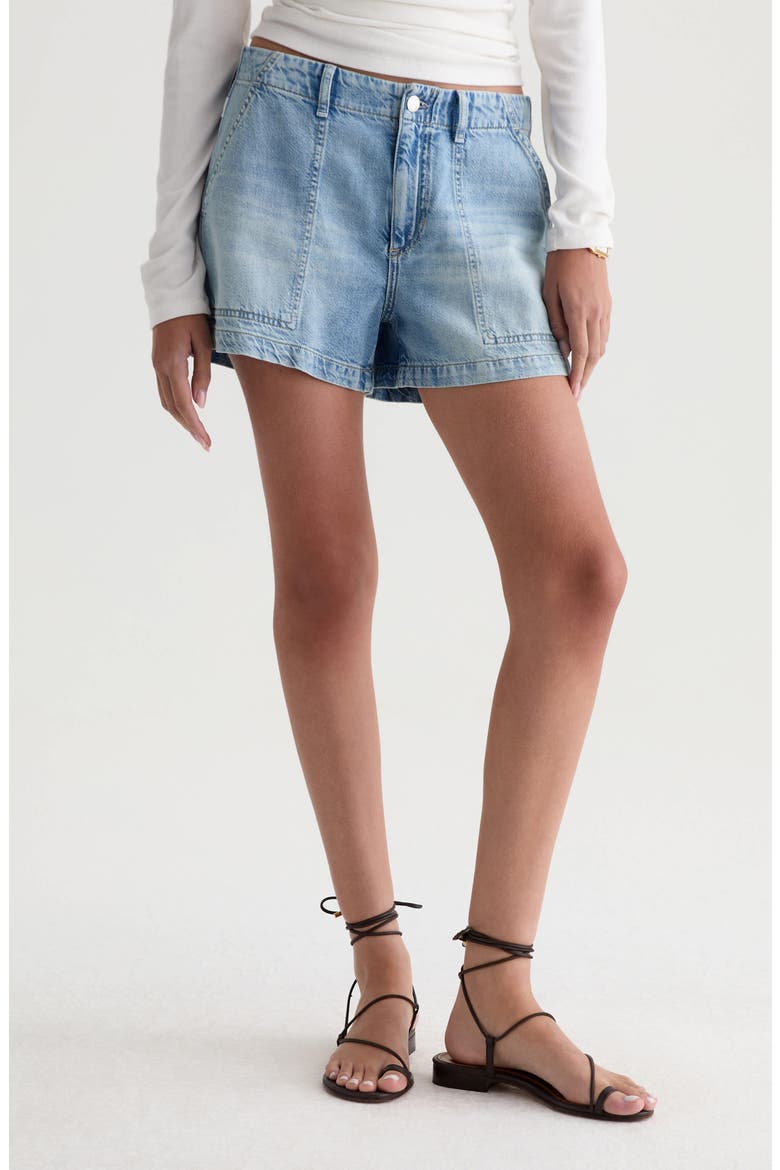 Analeigh High Waist Workwear Denim Shorts, Main, color, WINE GARDEN