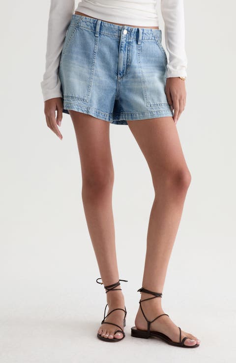 Analeigh High Waist Workwear Denim Shorts (Gold Mountain)