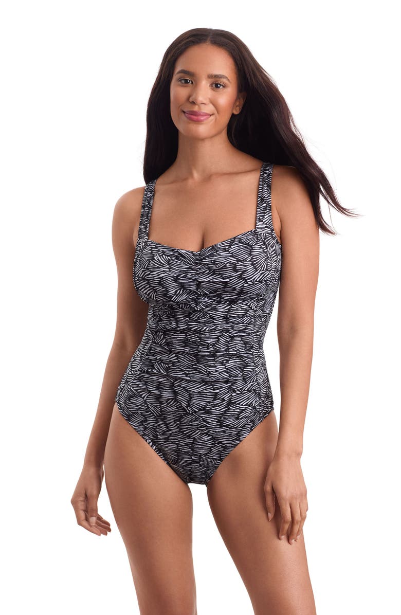 ShapeSolver Sport Shirred Bodice Tank Chlorine Resistant One-Piece Swimsuit, Main, color, Shifting Shape