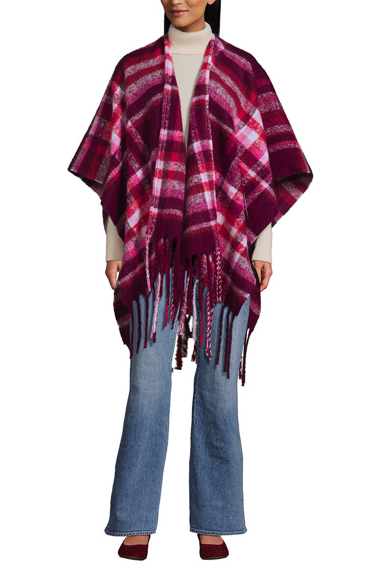 Brushed Boucle Ruana, Main, color, Vivid Plum/Magenta Plaid