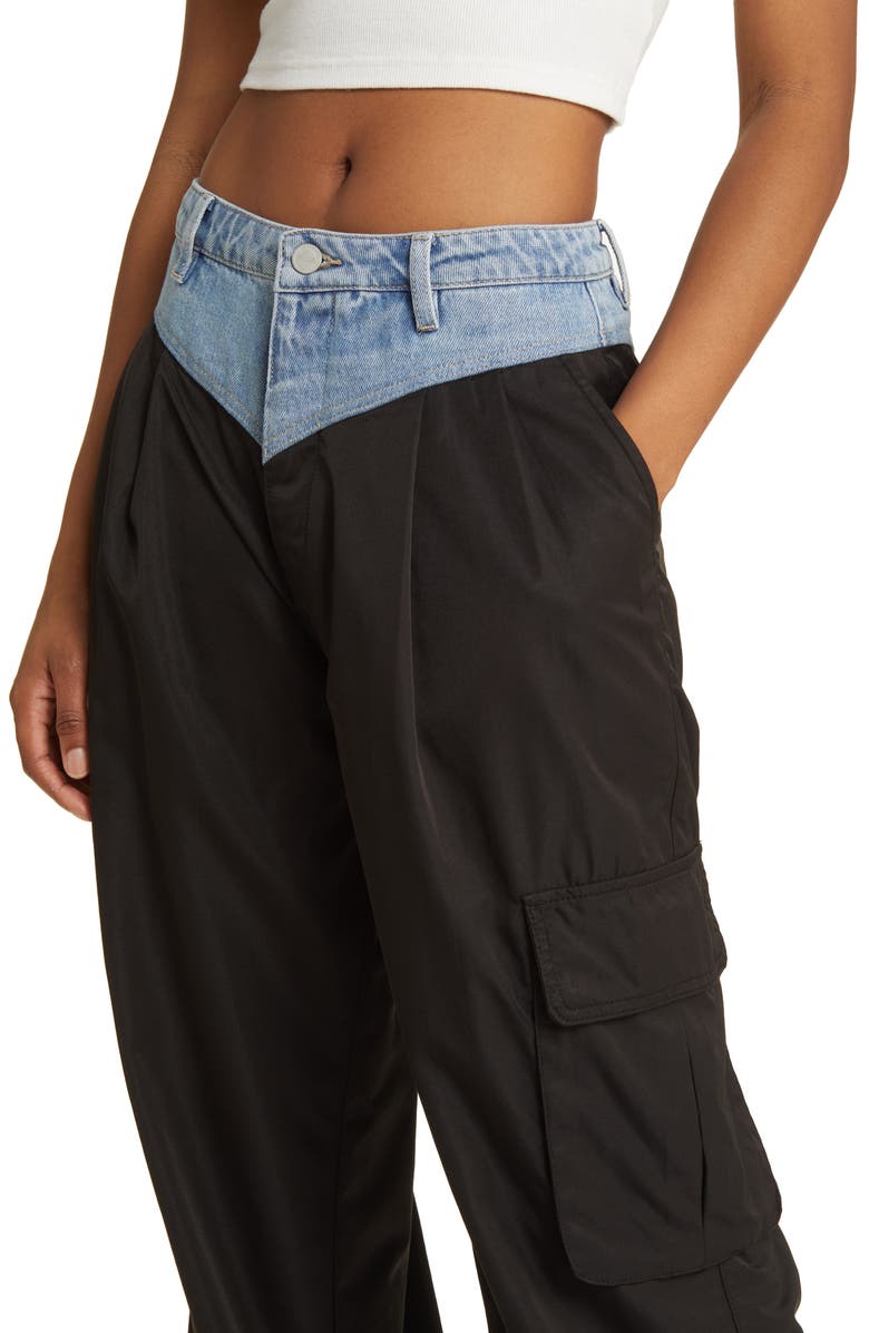 BLANKNYC Pleated Denim Waist Cargo Pants, Alternate, color, 