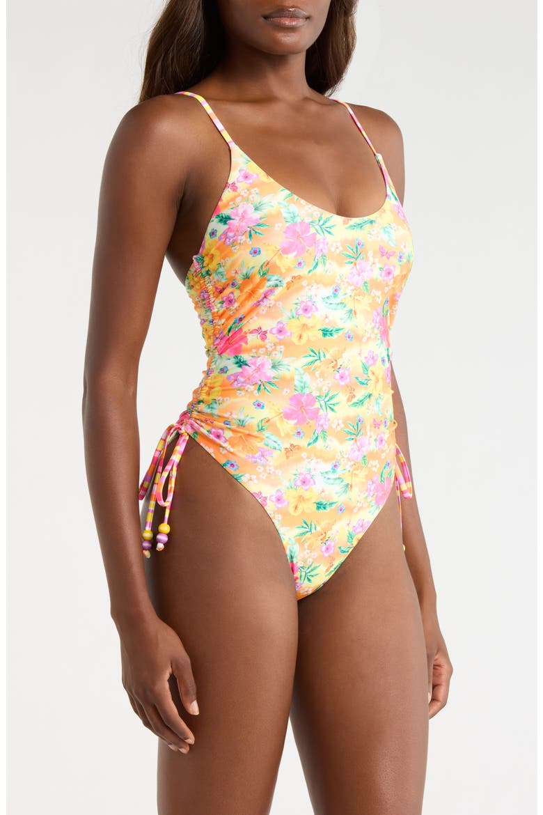 Cinched Tie One-Piece Swimsuit, Alternate, color, PEACHY POCKET