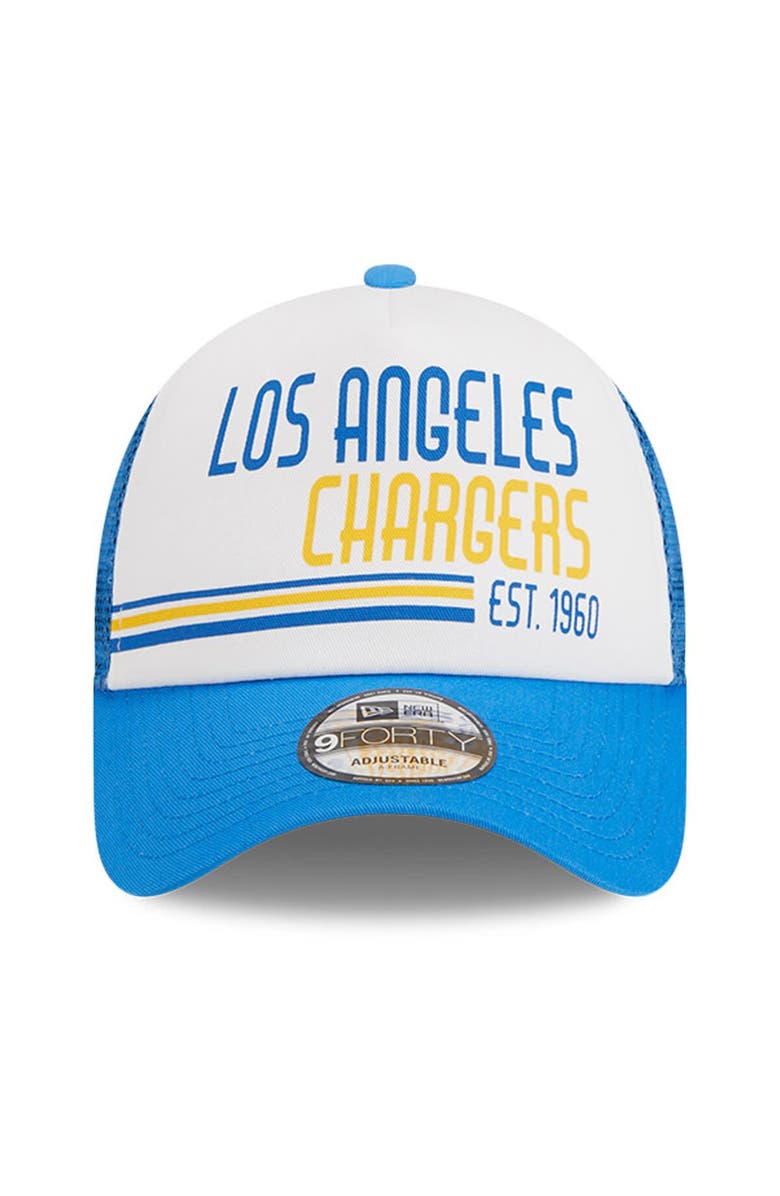 New Era Men's New Era White/Powder Blue Los Angeles Chargers Stacked A-Frame Trucker 9FORTY Adjustable Hat, Alternate, color, White