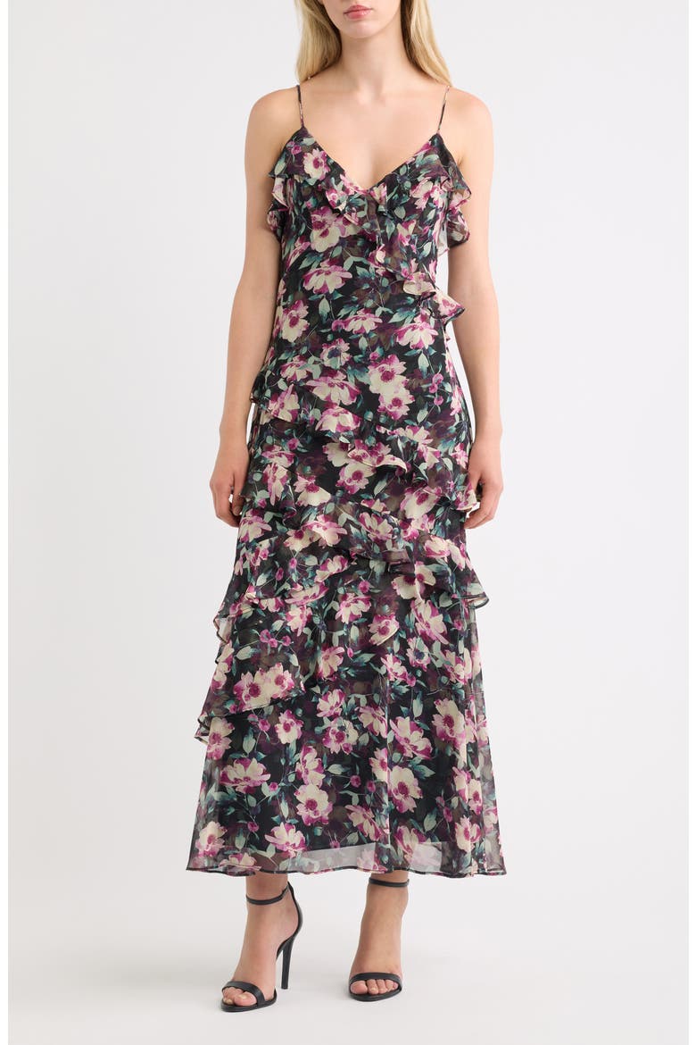 Luella Ruffle Maxi Dress, Main, color, BLACK MULTI