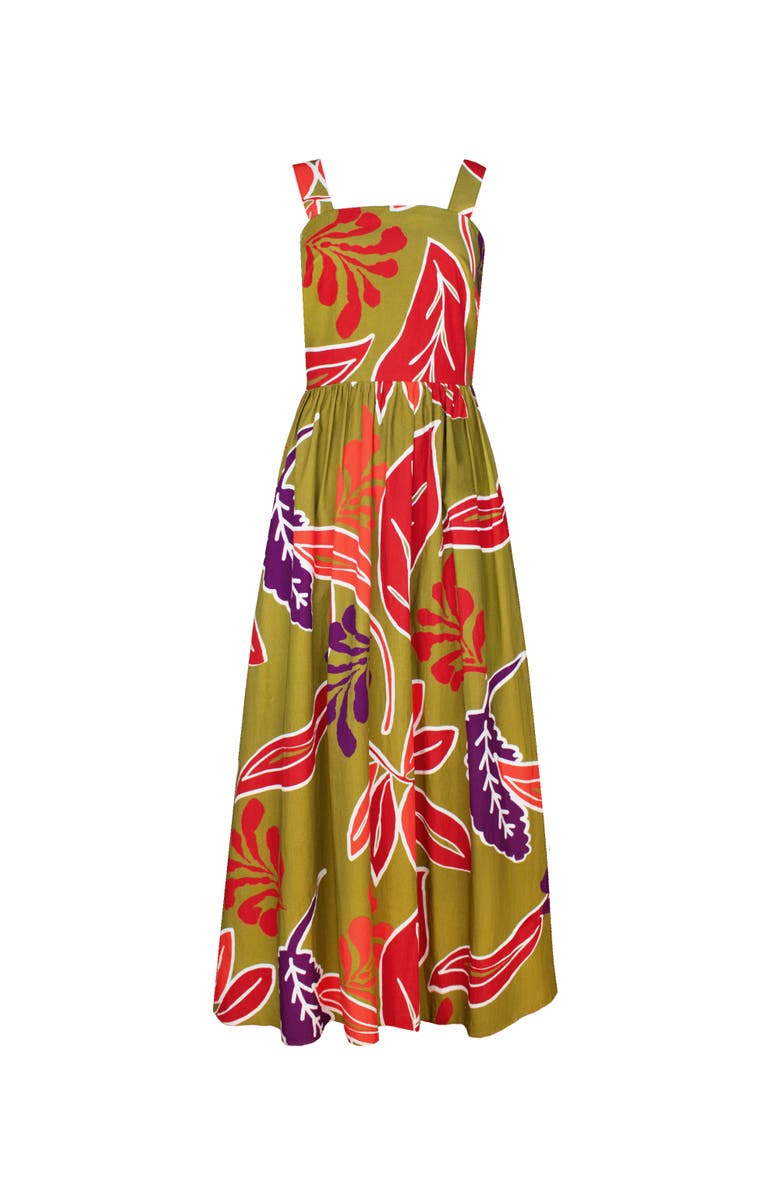 Ro&Zo Leaf Printed Cotton Dress, Alternate, color, Green