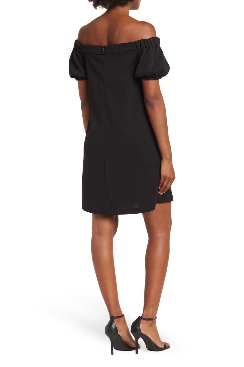 Off The Shoulder Shift Dress, Alternate, color, BLACK