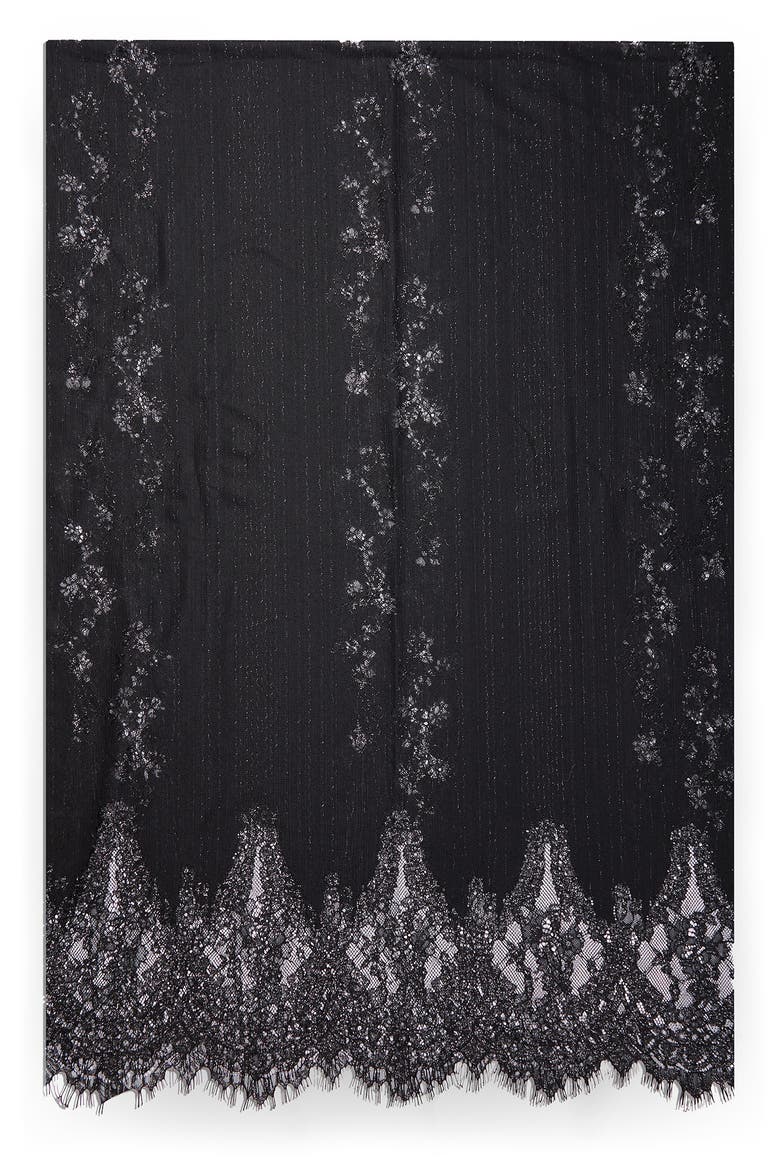 Lace Embellished Scarf, Alternate, color, BLACK