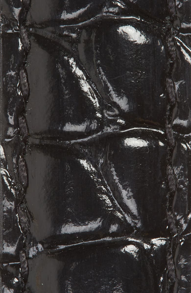 Balenciaga Stretch BB Logo Buckle Croc Embossed Leather Skinny Belt, Alternate, color, 