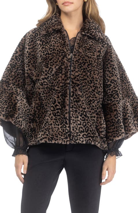 Genuine Shearling Printed Zip Jacket, Cropped Sleeves