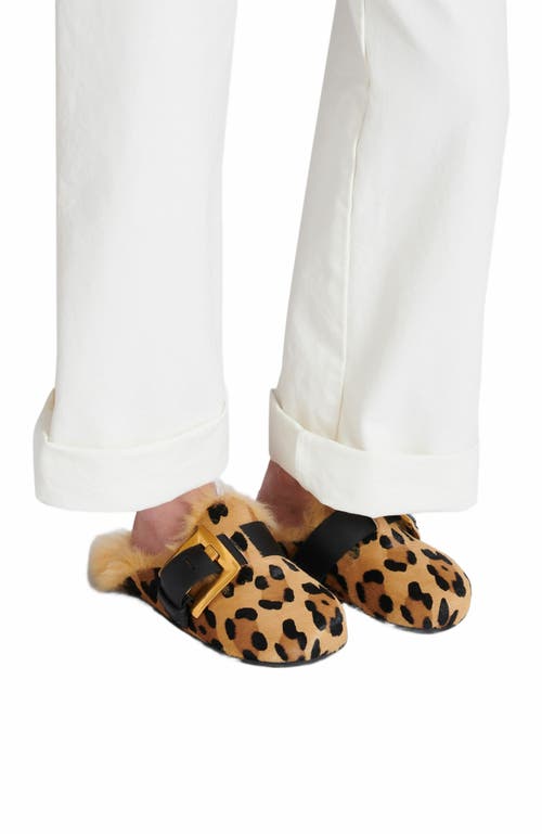 Balmain Anthem Leopard Print Ponyskin Leather And Faux Fur Mules In Brown