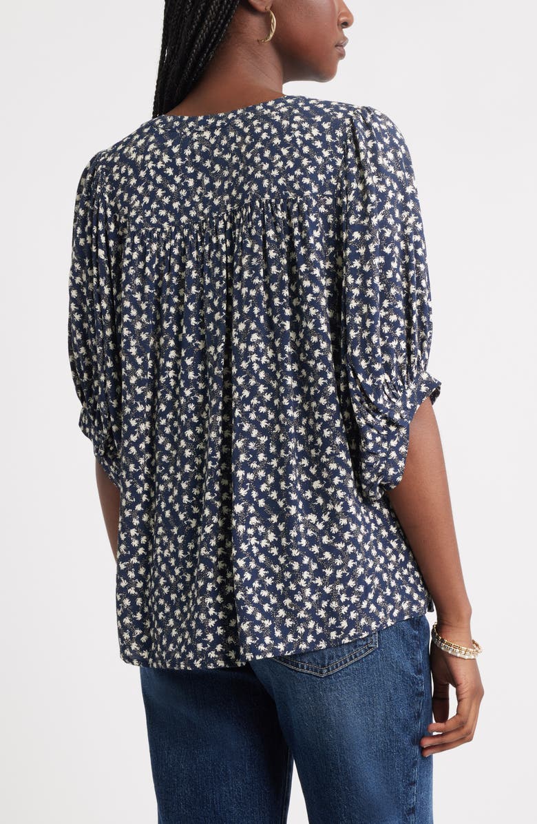 Treasure & Bond Raglan Sleeve Button-Up Shirt, Alternate, color, Navy- Grey Ditsy Trail