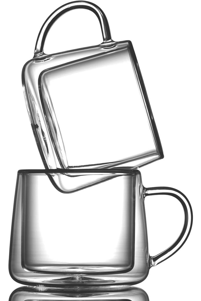 Double Walled Glass Coffee Drink Mug with Handle - 8.5oz - Set of 4, Alternate, color, Clear