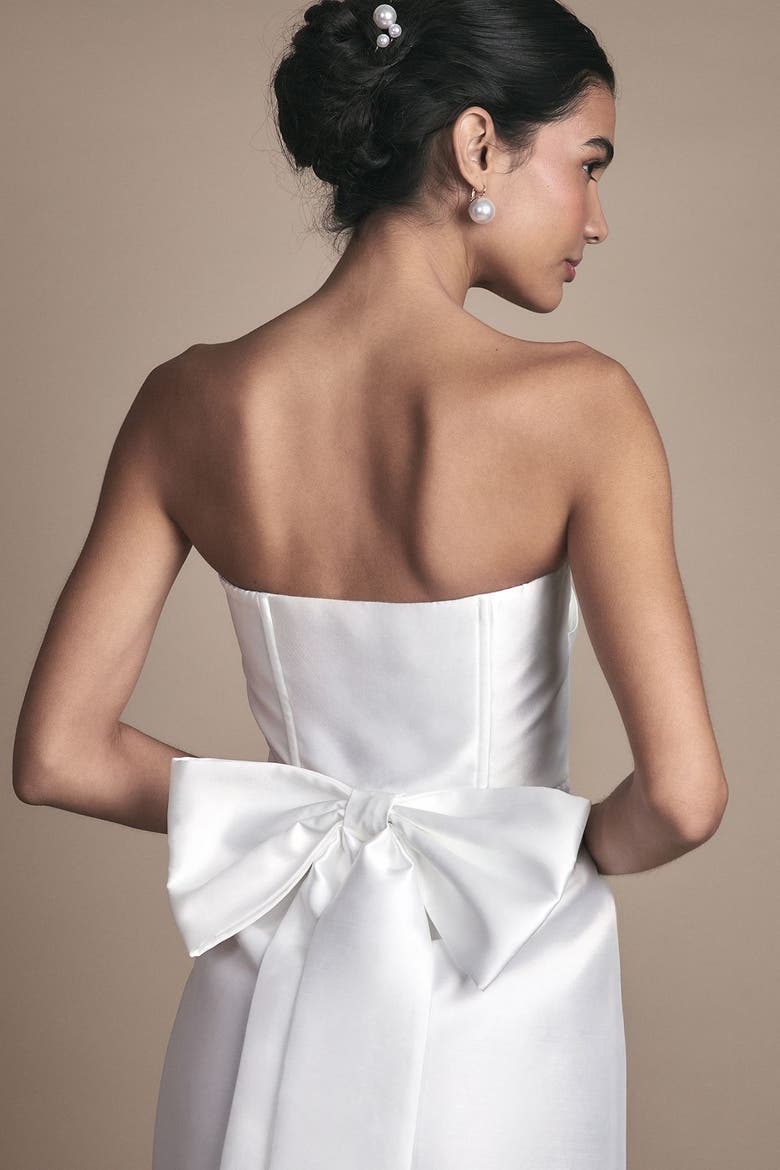 Twill Bow Back Wedding Dress, Alternate, color, Ivory