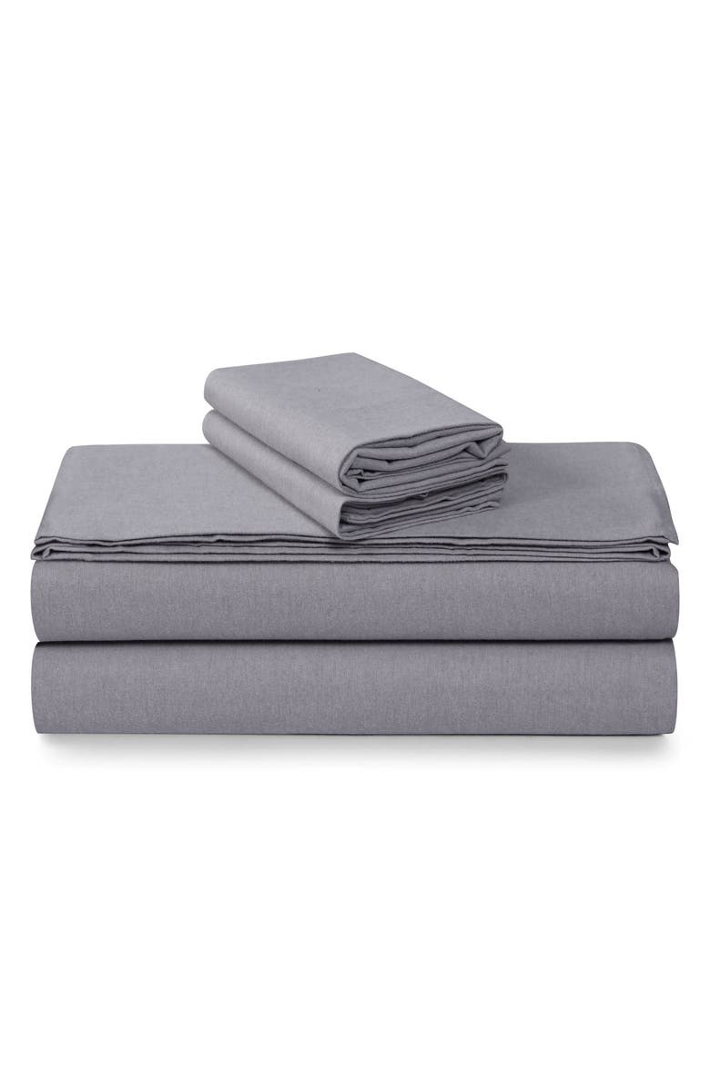 AZORES HOME Yarn Dyed Flannel Sheet Set, Main, color, Heather Grey