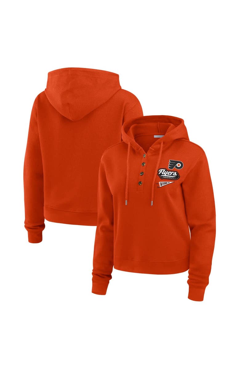 WEAR by Erin Andrews Women's WEAR by Erin Andrews  Orange Philadelphia Flyers Waffle-Knit Pullover Hoodie, Alternate, color, Orange